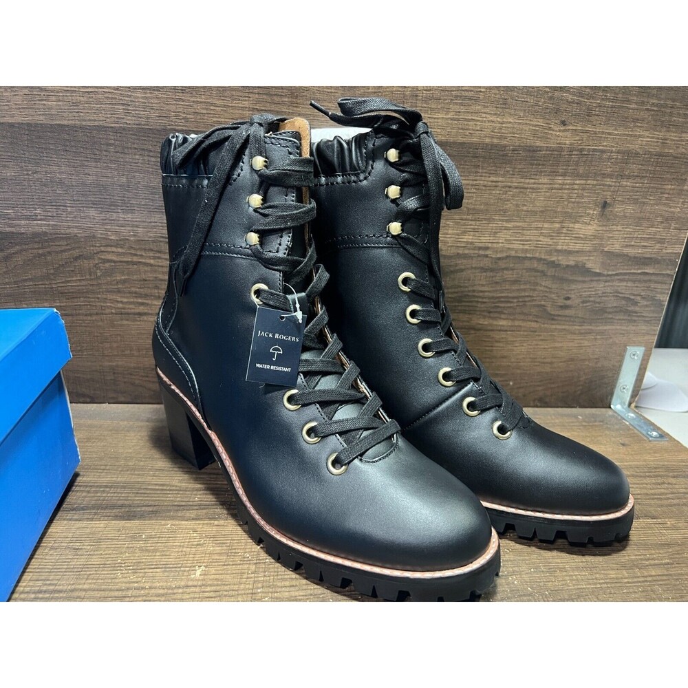 Jack Rogers Harper Water-Resistant Leather Hiker Boots Black Women's 9.5M New